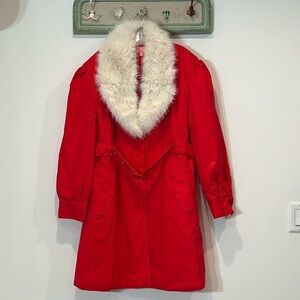 Sugar Thrillz Santa Baby faux Fur belted trench coat women plus size 1X red new